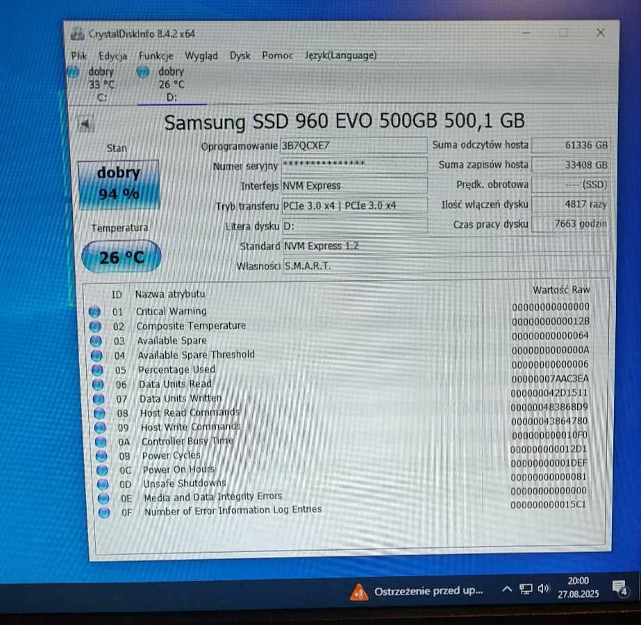 Dysk SSD M.2 NVme Samsung 960 EVO 500GB