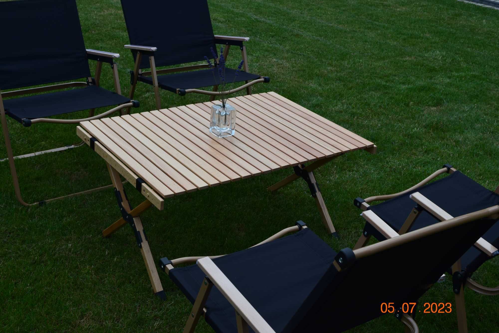 Składany stół Krzesło zestaw camping turystyczny buk drewno