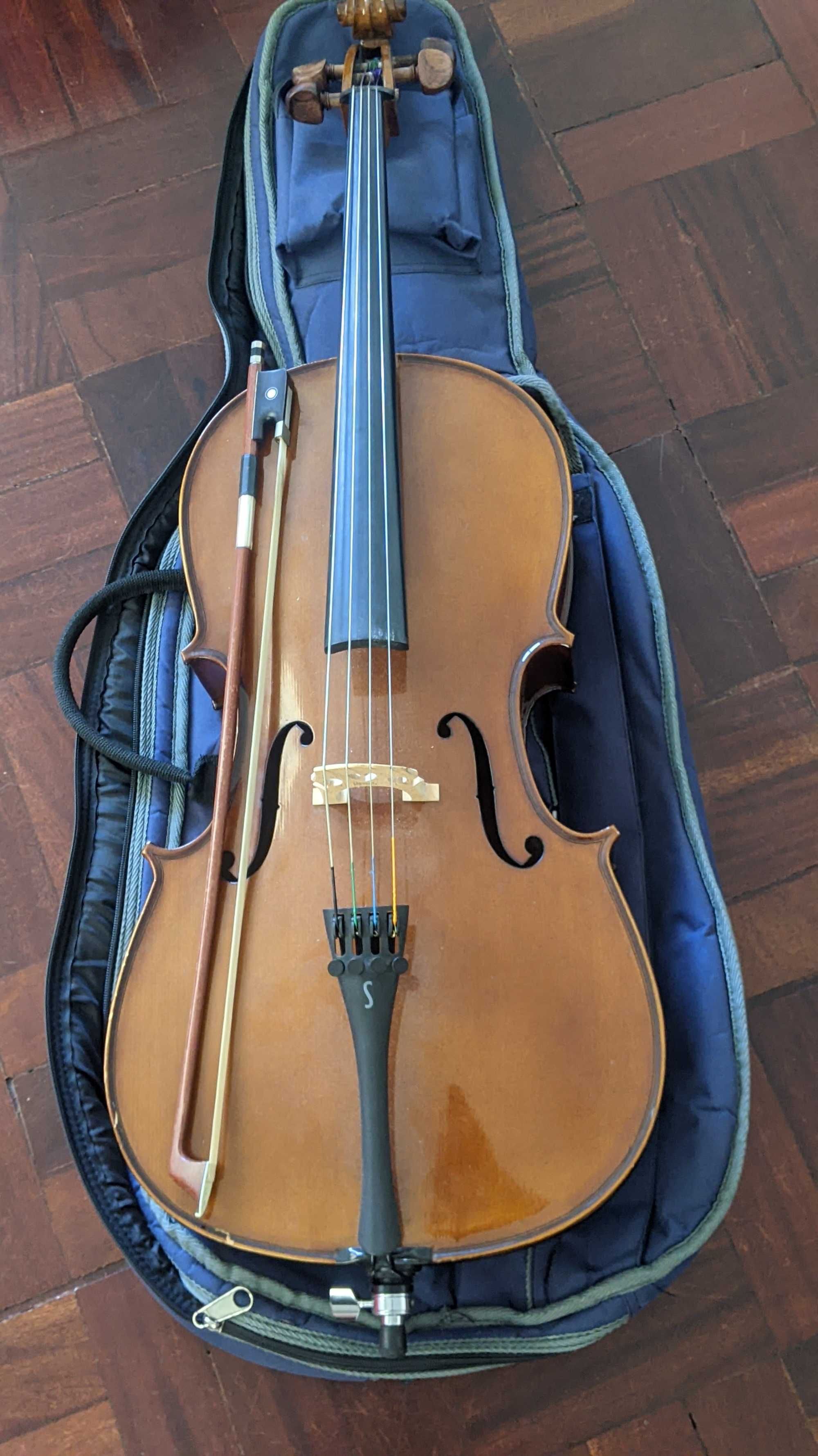 violoncelo 1\4 bom estado + saco almofadado + arco