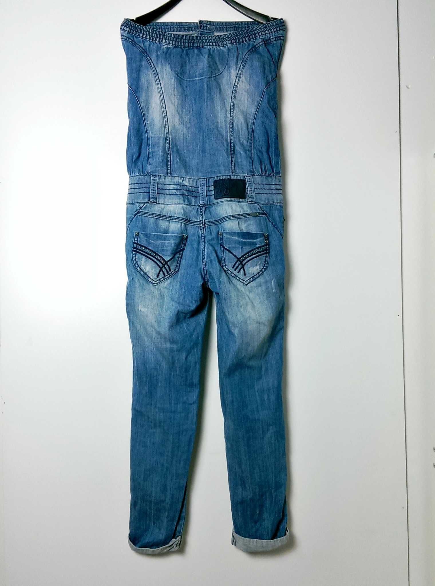 Kombinezon ogrodniczki jeansowe damskie dżinsowy niebieski 34