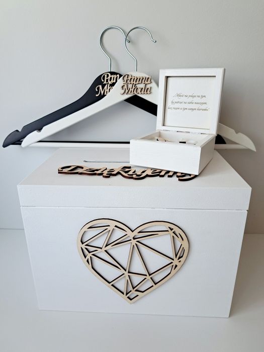 Wieszaki ślubne Panna Młoda Pan Młody Pudełko na obrączki koperty ślub