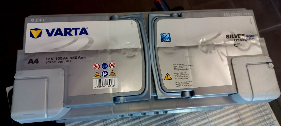Akumulator Varta A4 H15 AGM 12V 105AH 950A nowy montaż