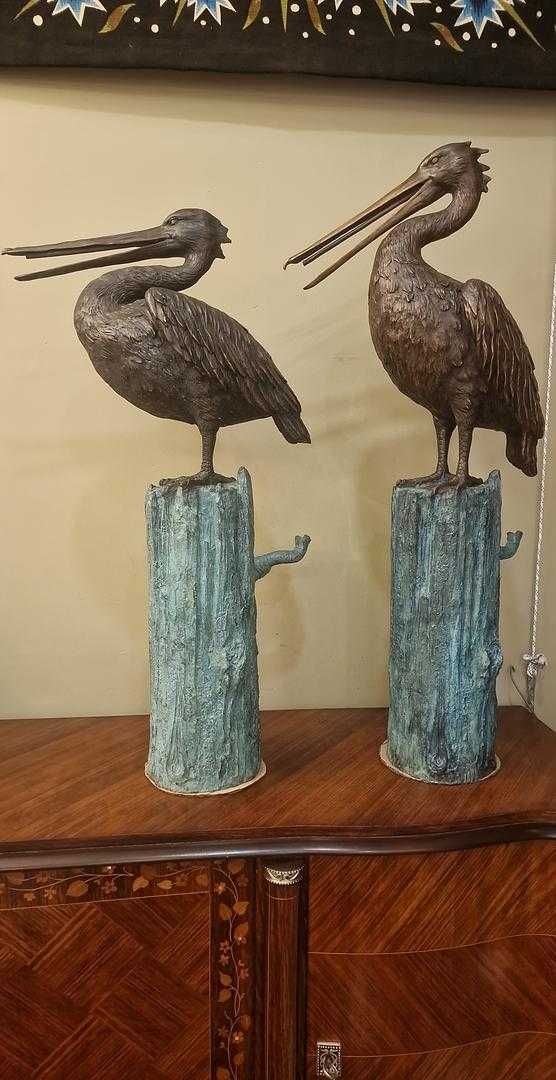Escultura Fonte Par de Pelicanos em Bronze Patinado, Itália Século XX