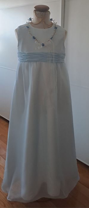 Vestido Cerimónia 6/7 Anos Musselina Azul com Teara  Artesanal