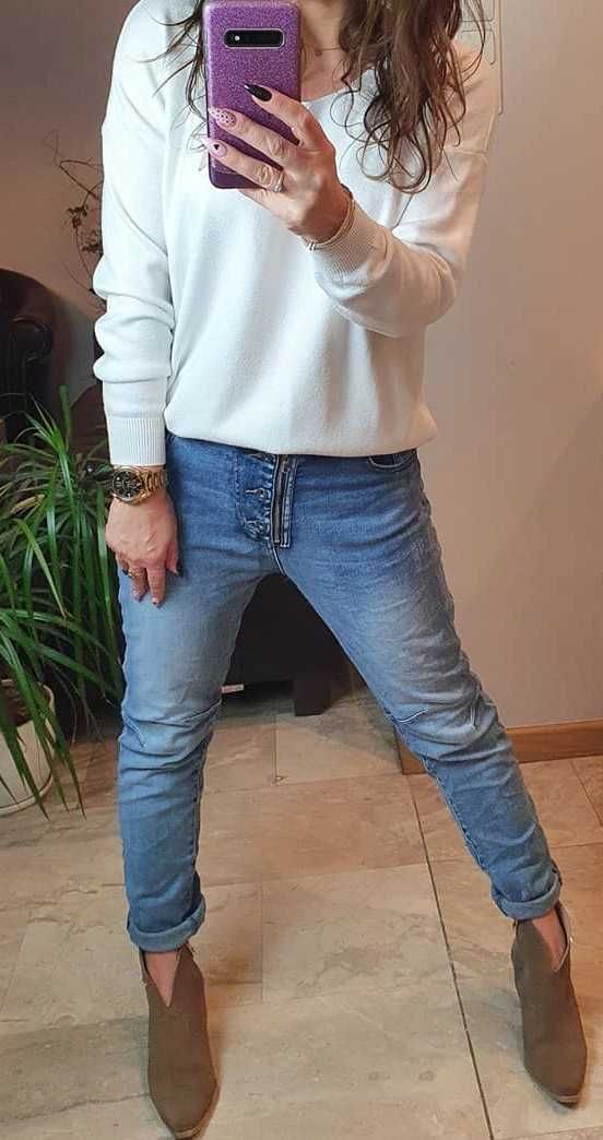 Włoskie damskie jeansy BAGGY boyfriend guziki zamek 36 S