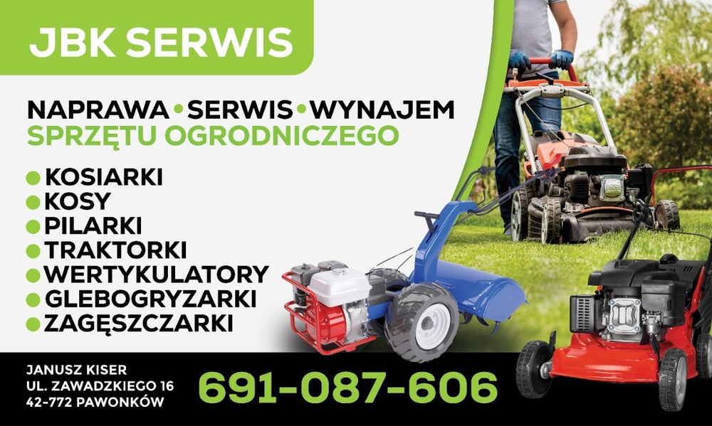 Naprawa/serwis maszyn ogrodowych - kosiarek, pił, kos, glebogryzarek