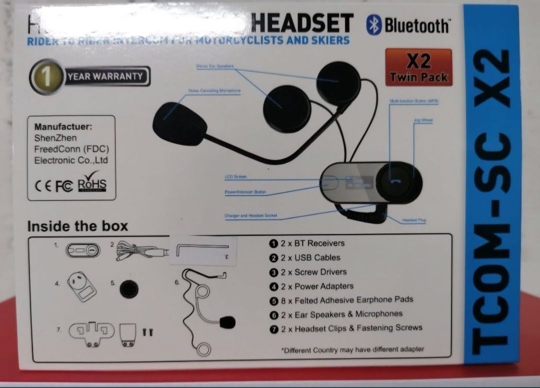 2-Auriculares/Intercomunicadores Bluetooth/ FM/Capacete/ Motard (NOVO)