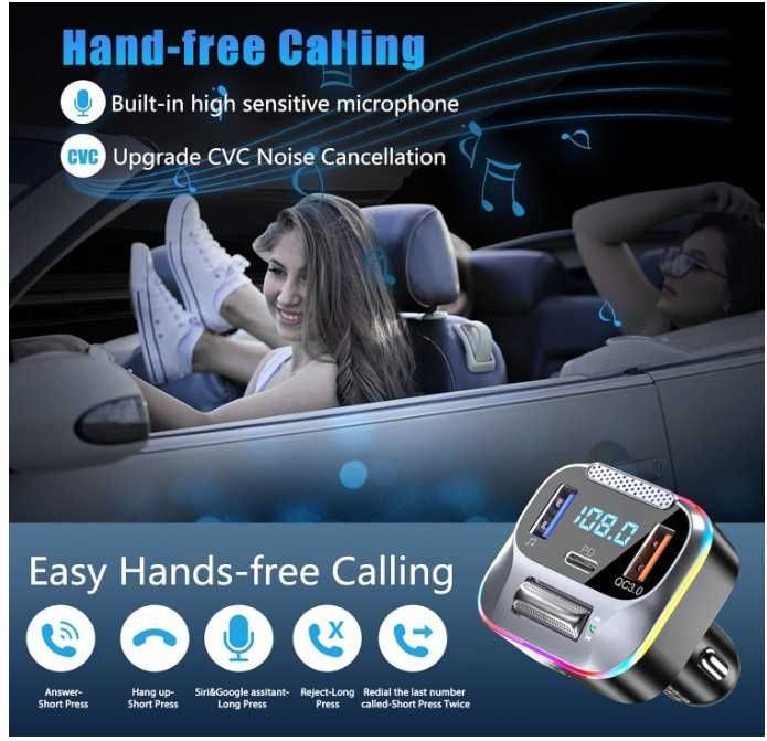 Transmiter samochodowy Bluetooth FM LENCENT T73 + szybka ładowarka