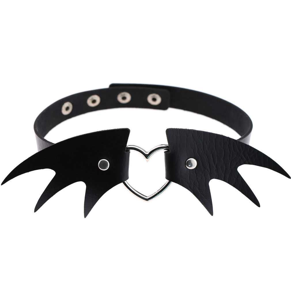 Choker czarny nietoperz z metalowym sercem Nowy gothic Halloween