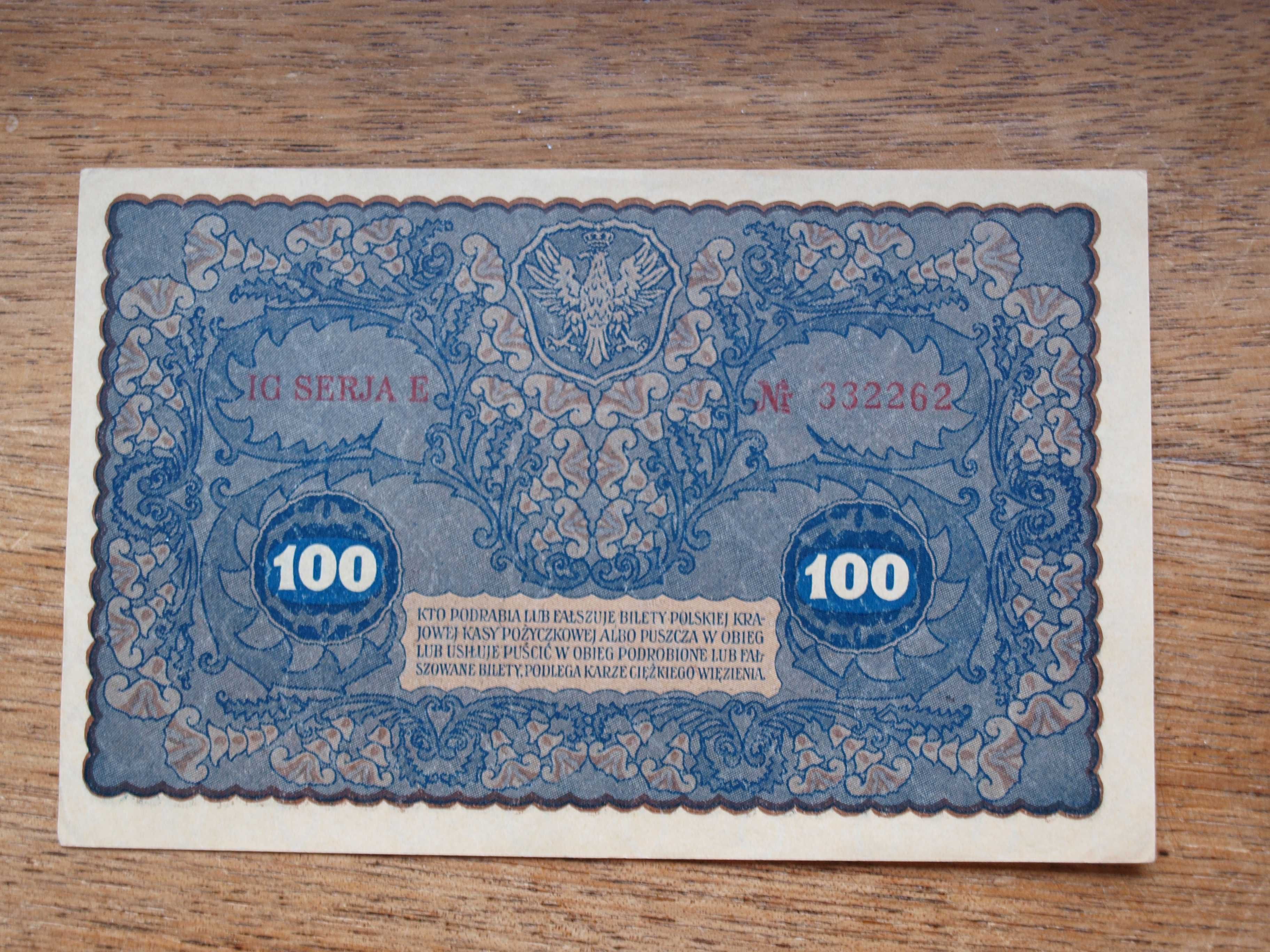 Banknot 100 marek polskich 1919r. (stan II+) + gratis