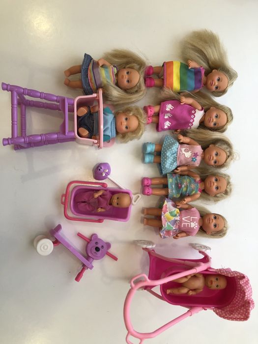 Куклы, лялька, пупсы Steffi & Evi, машина, мама, папа, дети, коляски