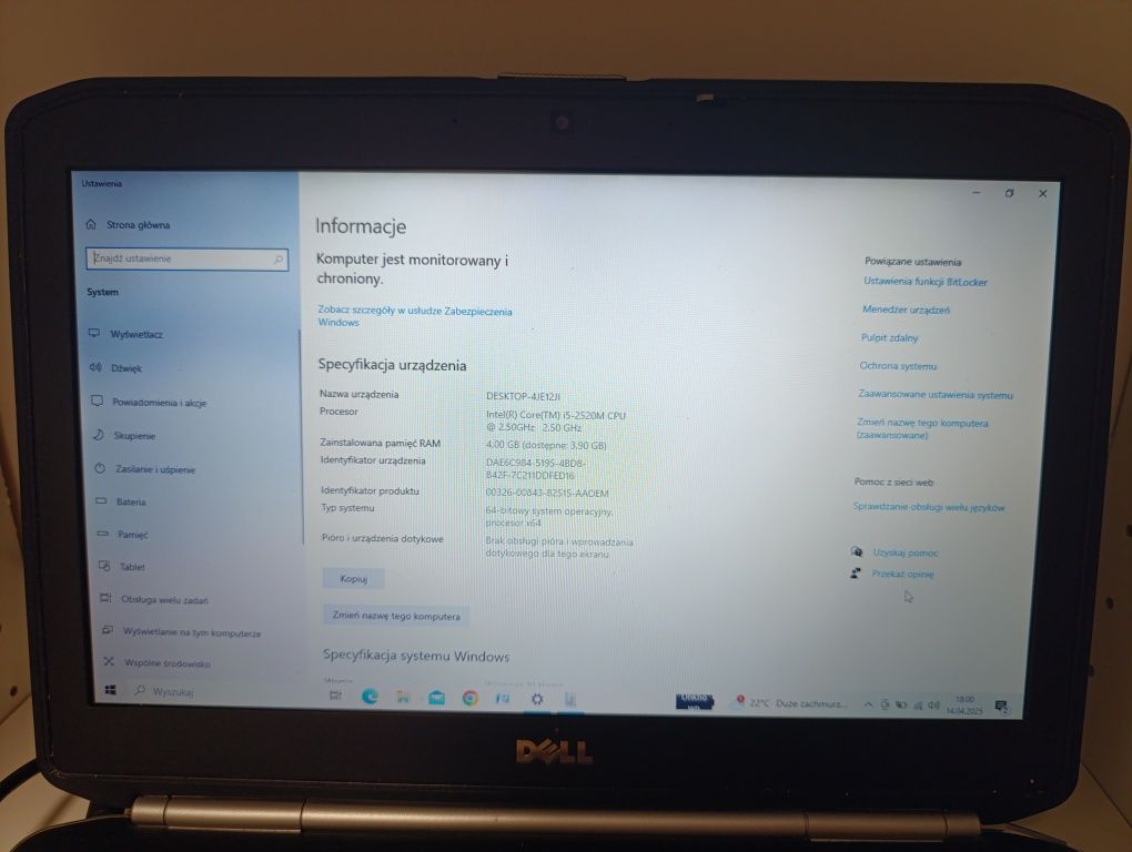 Laptop Dell Latitude Intel i5 dysk SSD 120 GB Windows 10
