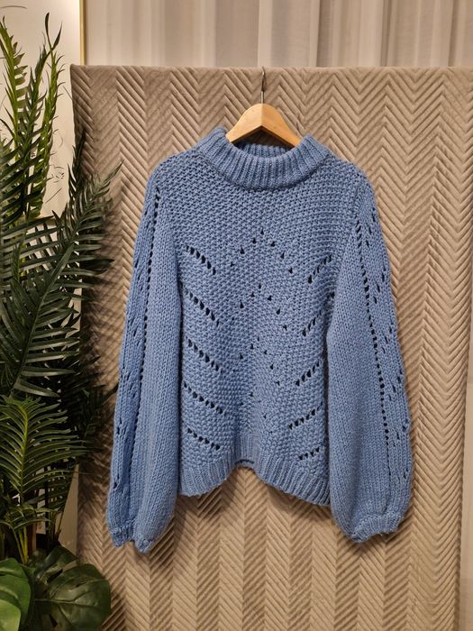 Sweter damski H&M L / 40 niebieski ażurowy splot 25% wełna, 10% alpaka