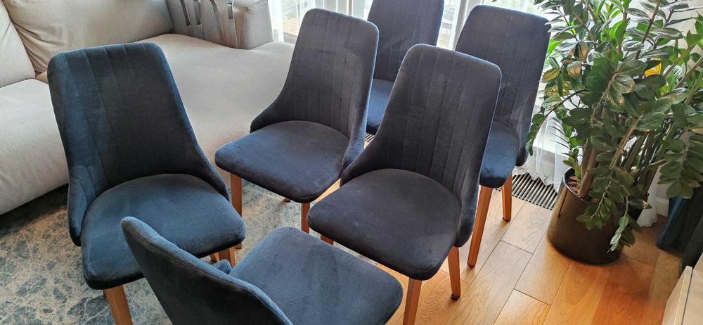 krzesła Mebloo Bomar Funky dąb olejowany granatowe tapicerowane ideal