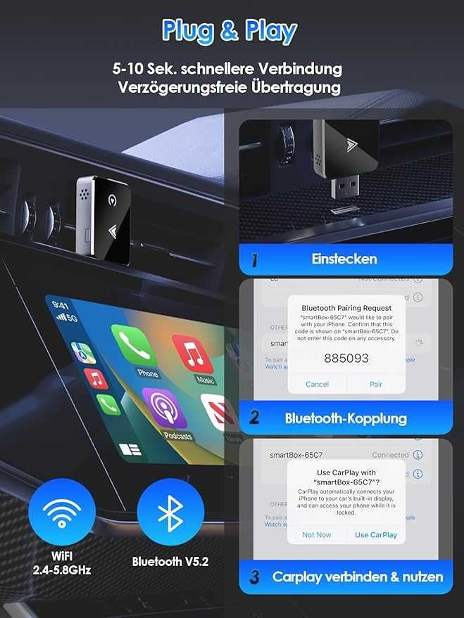 Adapter bezprzewodowy 2 w 1 do CarPlay/Android Auto,