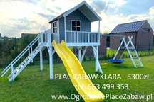 OD RĘKI Domek +PLAC ZABAW gont, 2 huśtawki, impregnacja, wkręty, ŚLIZG