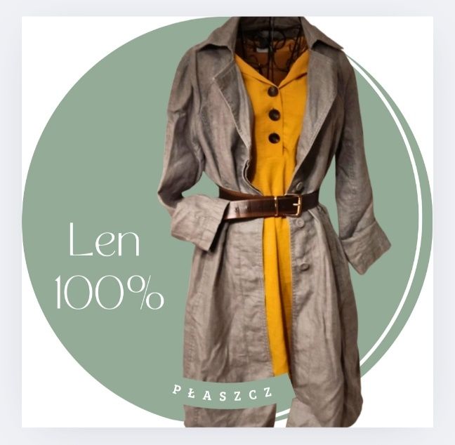 Szary płaszcz len trencz