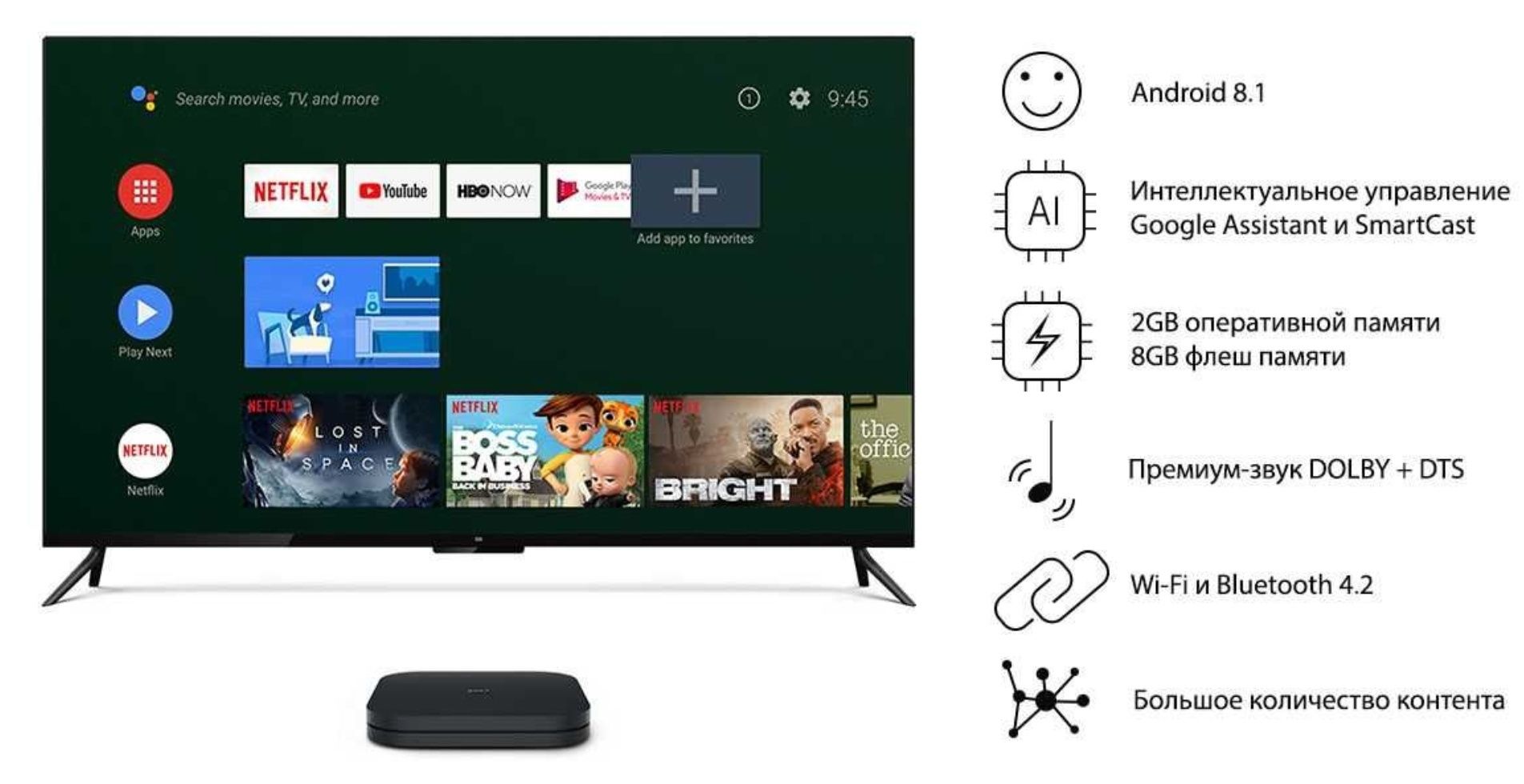 Медіаплеєр TV Box Xiaomi Mi Box S 4K/ютуб без рекл/+25додатків!!!