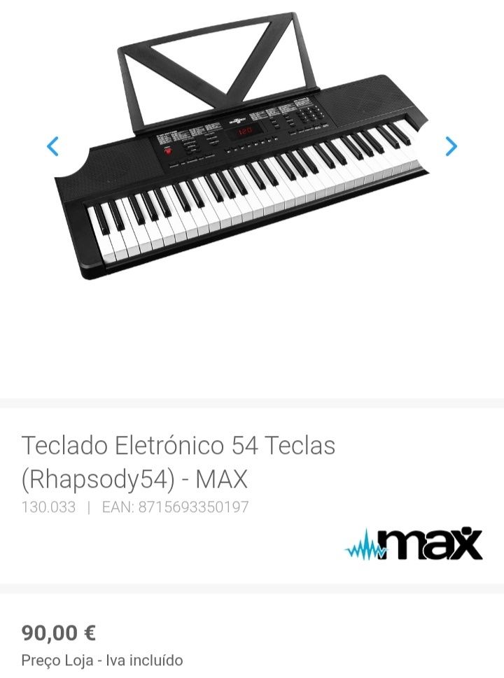 Teclado eletrónico 54 teclas MAX Rhapsody (com fonte)