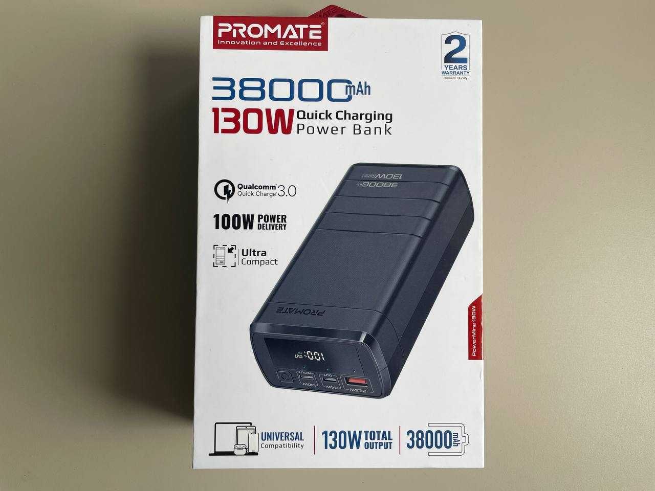 Пауербанк Promate PowerMine-130W 38000 mAh 100W PD