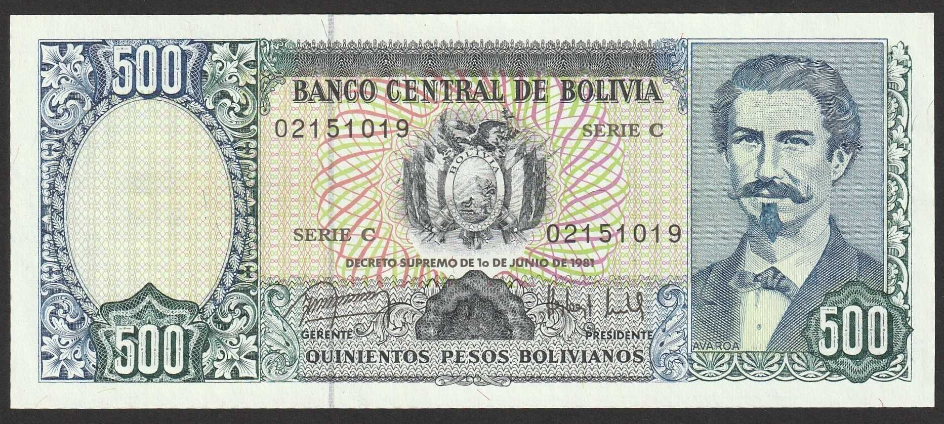 Boliwia 500 pesos	1981	- Avaroa - stan bankowy UNC