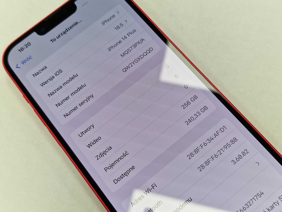 Iphone 14+ 256GB/ A2886/ Red/ Czerwony/ BAT 99%/ Grade A + ładowarka