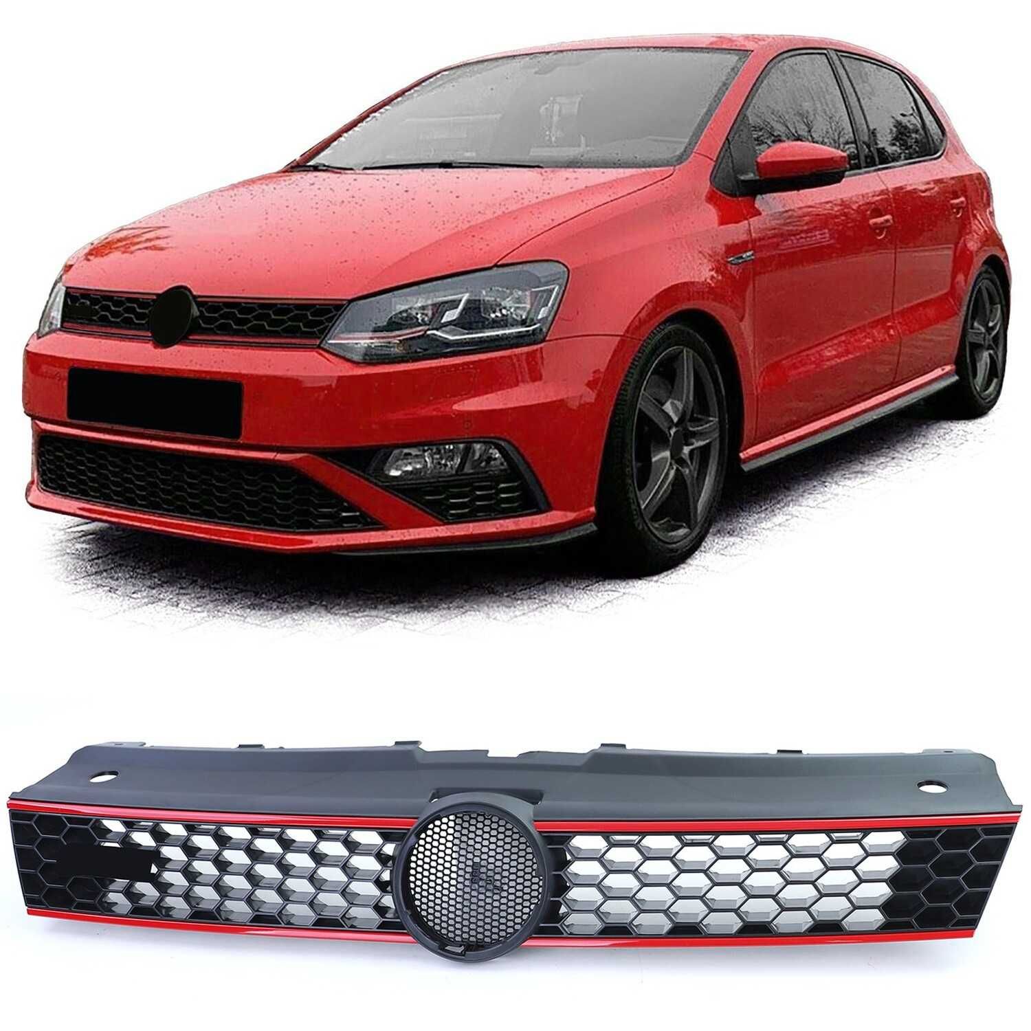 Grelha preta vermelha brilhante para VW Polo 5 6R 6C 2009 a 2017 GTI