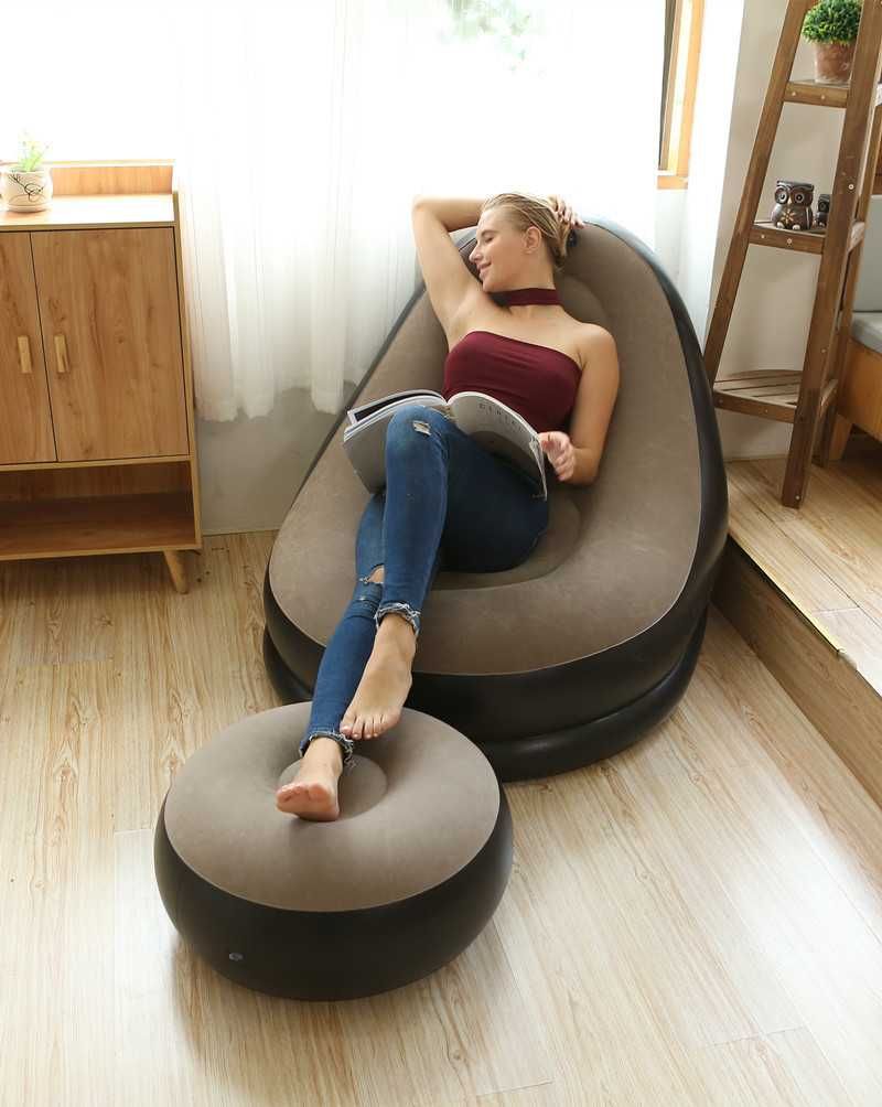 Надувное  кресло с пуфиком Air Sofa Comfort zd-33223, велюр, 76*130 см