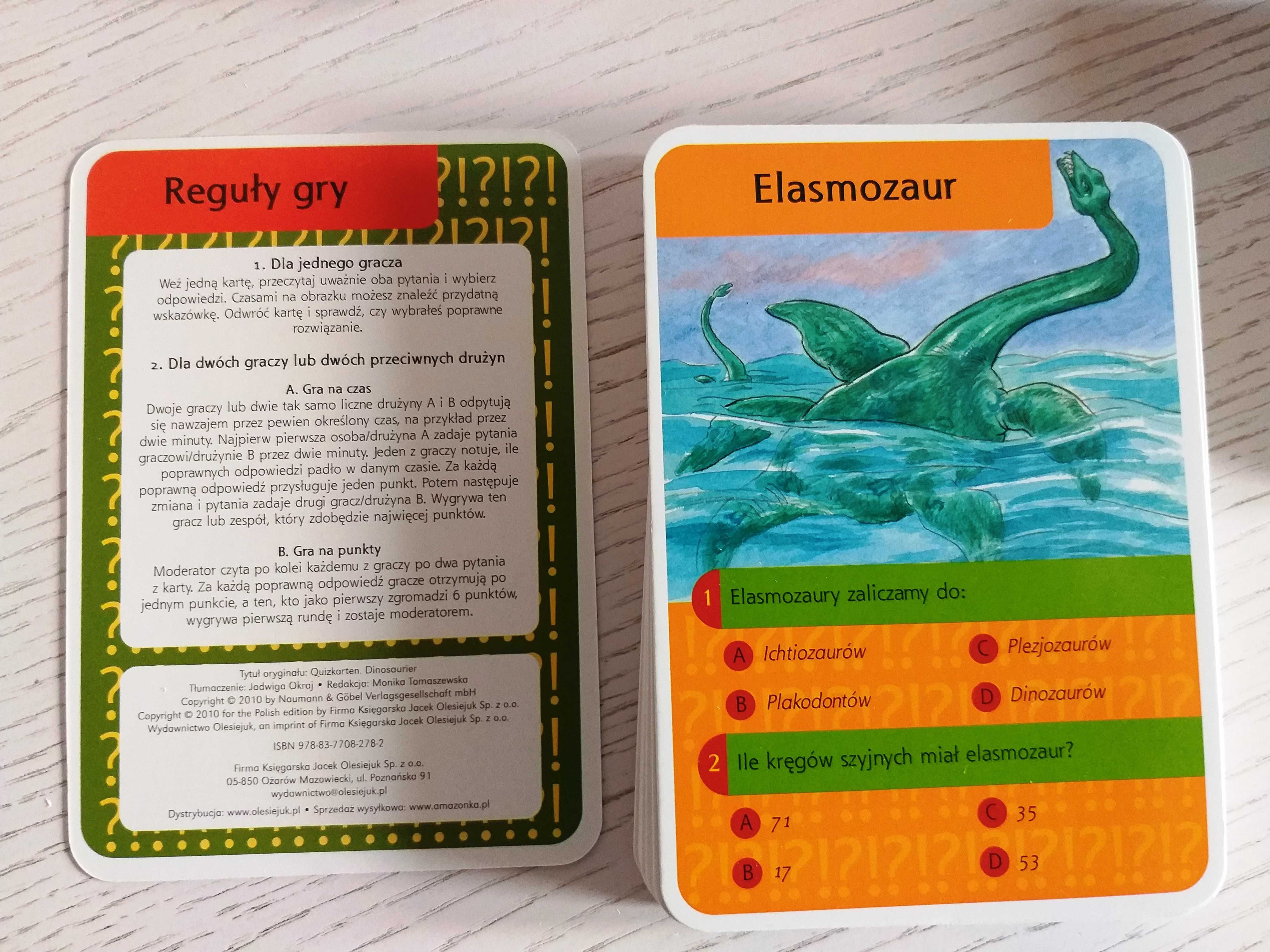 Dinozaury gra edukacyjna karty z pytaniami