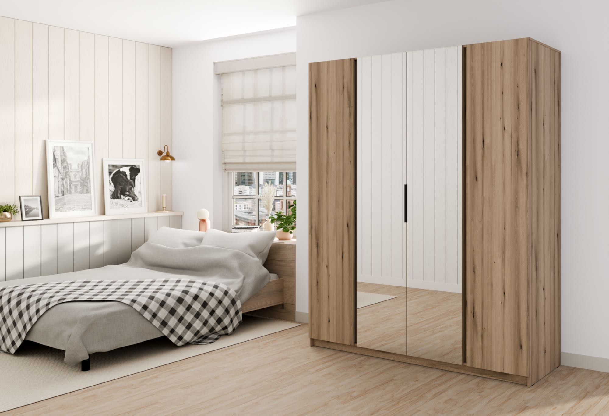 Szafa KALIA 2F 2LW 200x239x62 cm czarny, dąb evoke, szafa z lustrem