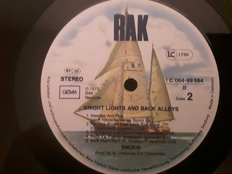 Виниловая пластинка Smokie  Bright Lights & Back Alleys  1977 г.
