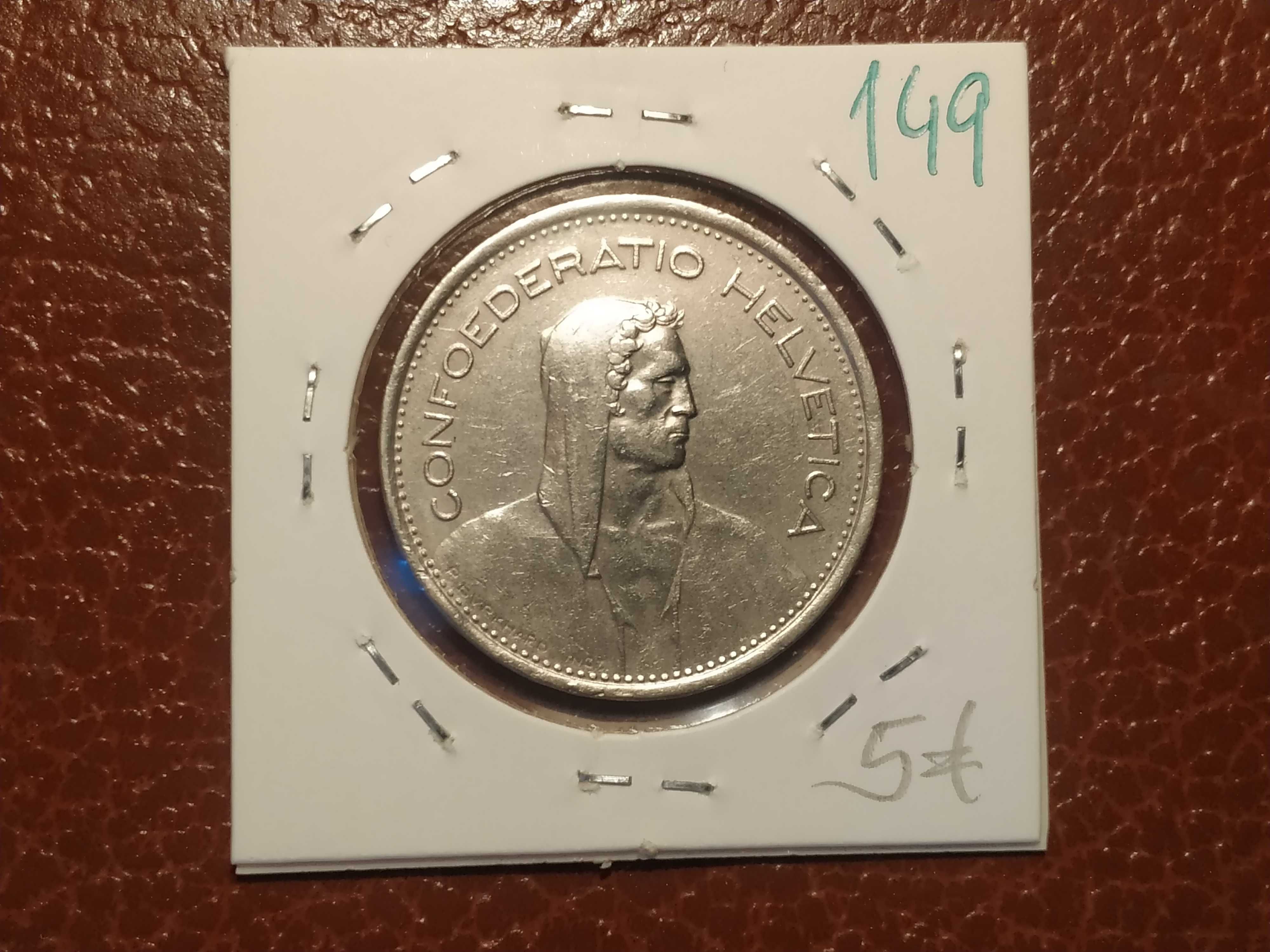 149 Suíça - moeda de 5 francos de 1968 B