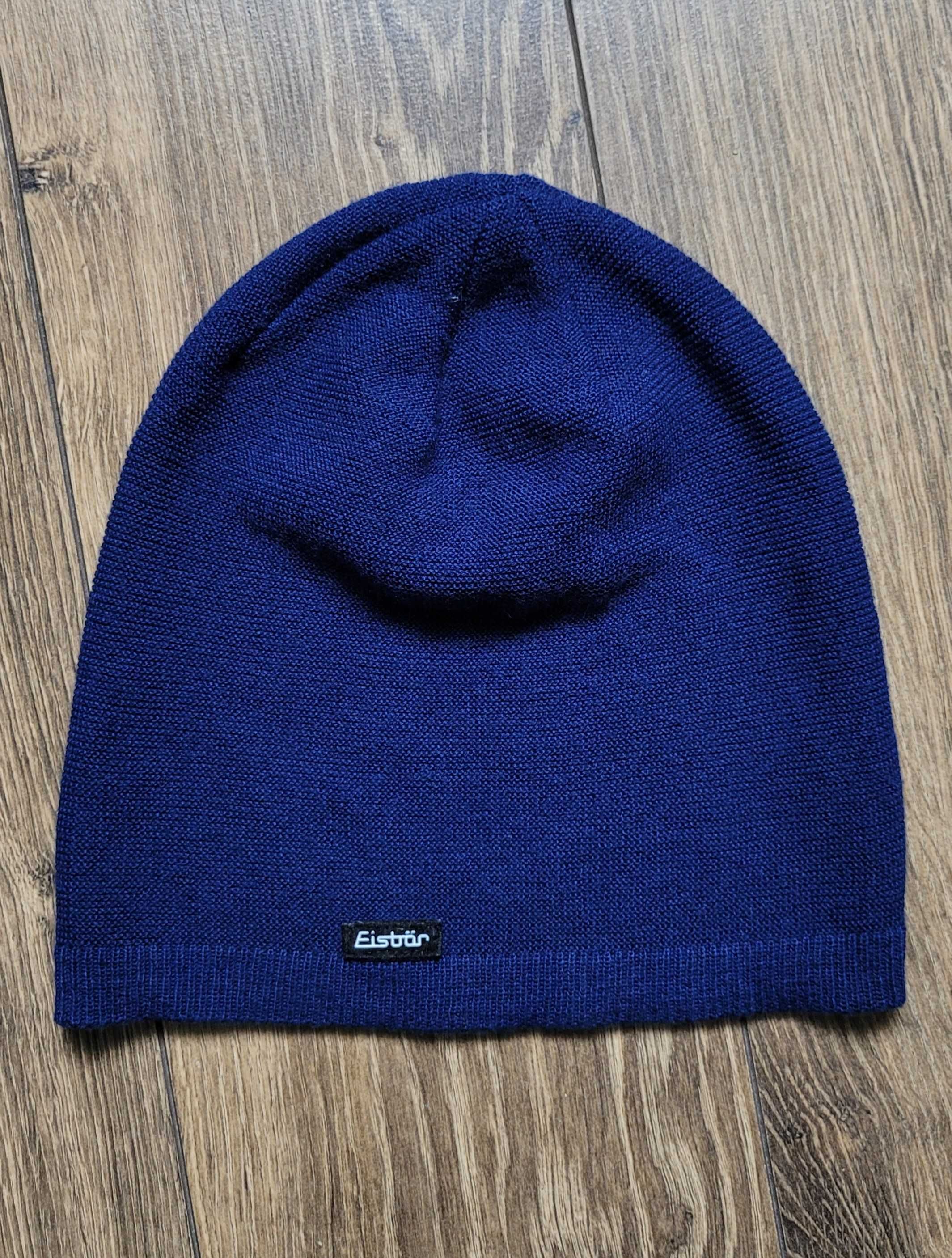 czapka beanie zimowa Eisbar niebieska 50% wełna merino cienka lekka