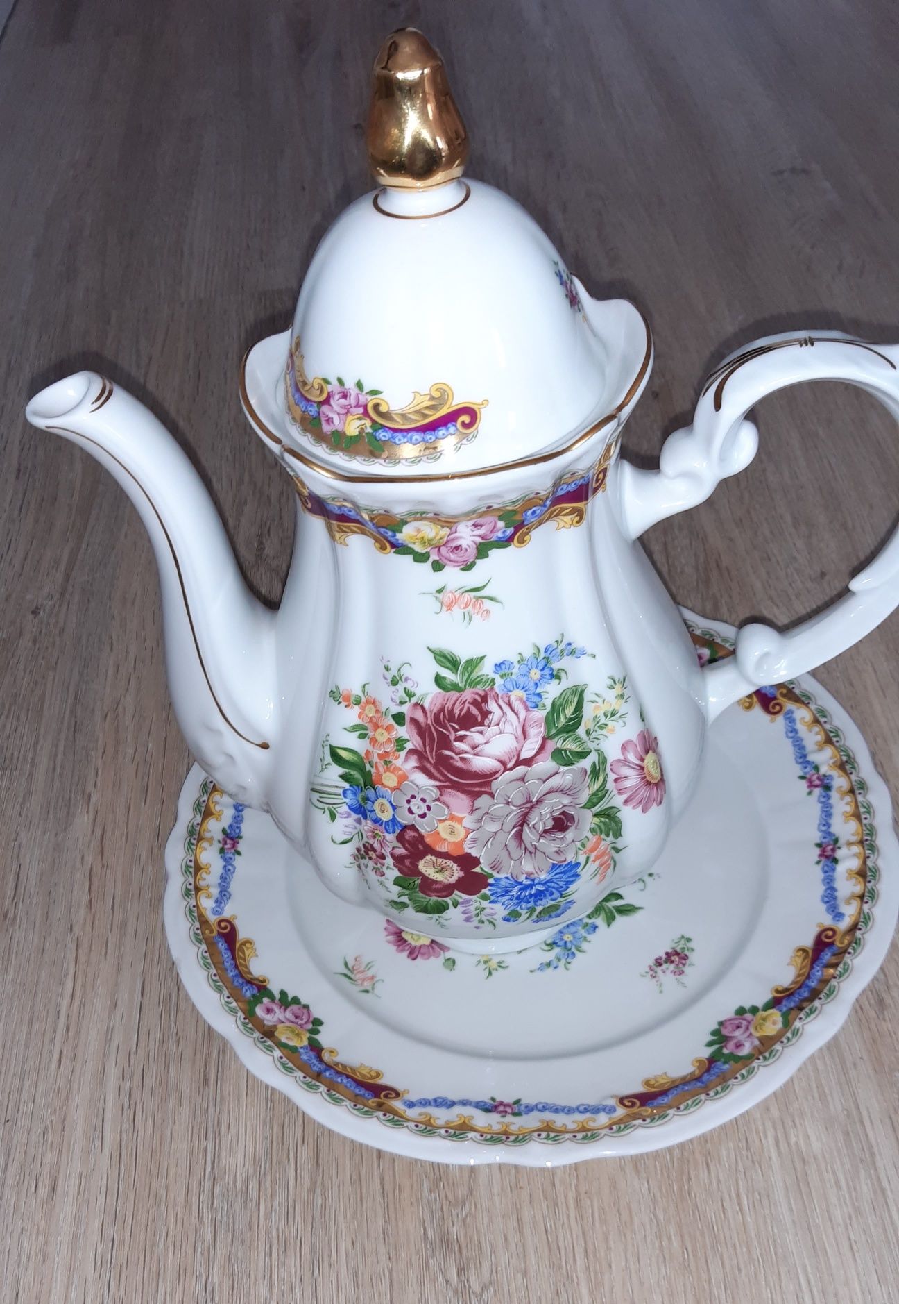 Bule LG porcelana pintado à mão com prato/ italiano Royal bailarina