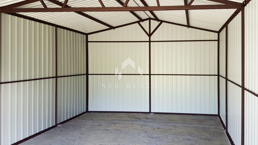 Garaż Blaszany 3,5X5M Brama - Drewnopodobny Dach Dwuspadowy Nb118