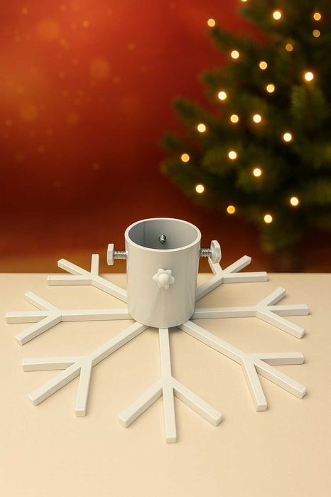 Stojak na choinke pod choinke metalowy loft snieżynka biały