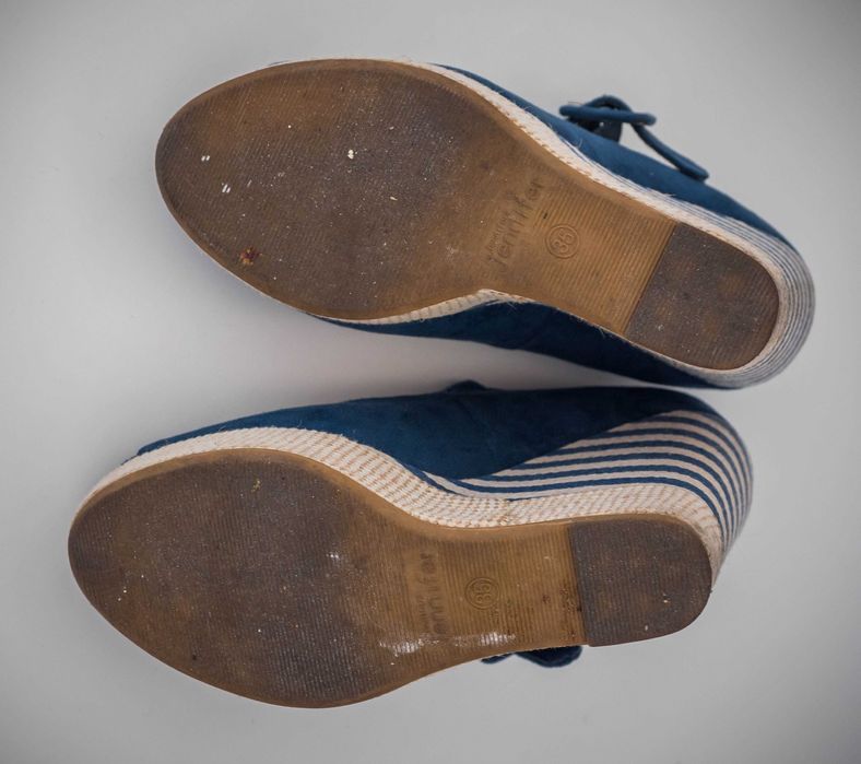 sandały sandałki niebieskie marynarskie na koturnie Jennifer rozm. 35