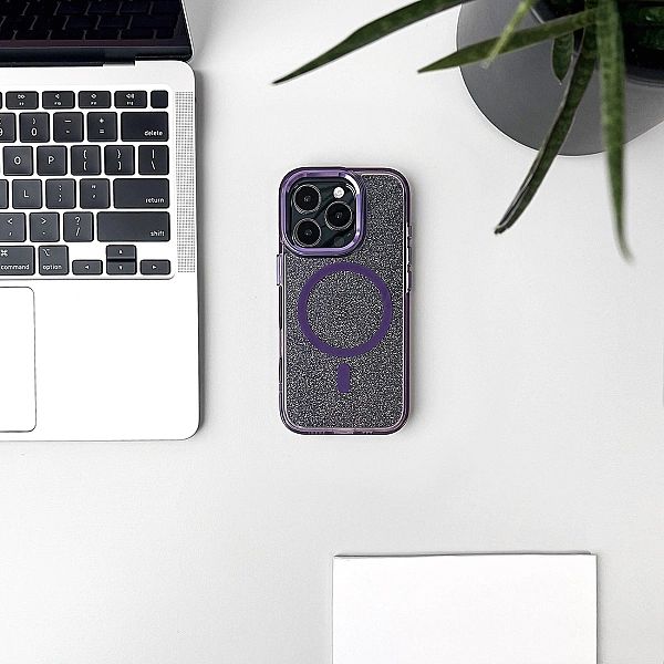 Etui Glitter Case MagSafe na iPhone 16 Pro - fioletowe z brokatem