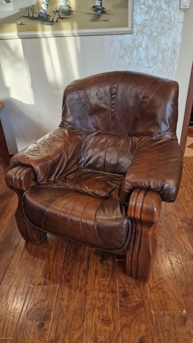 Okazja, skórzany zestaw wypoczynkowy kanapa i 2 fotele