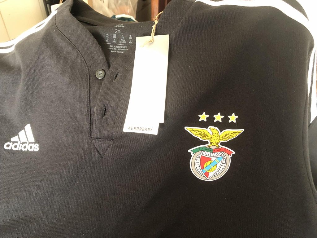 Polo Preto da Adidas oficial do Benfica