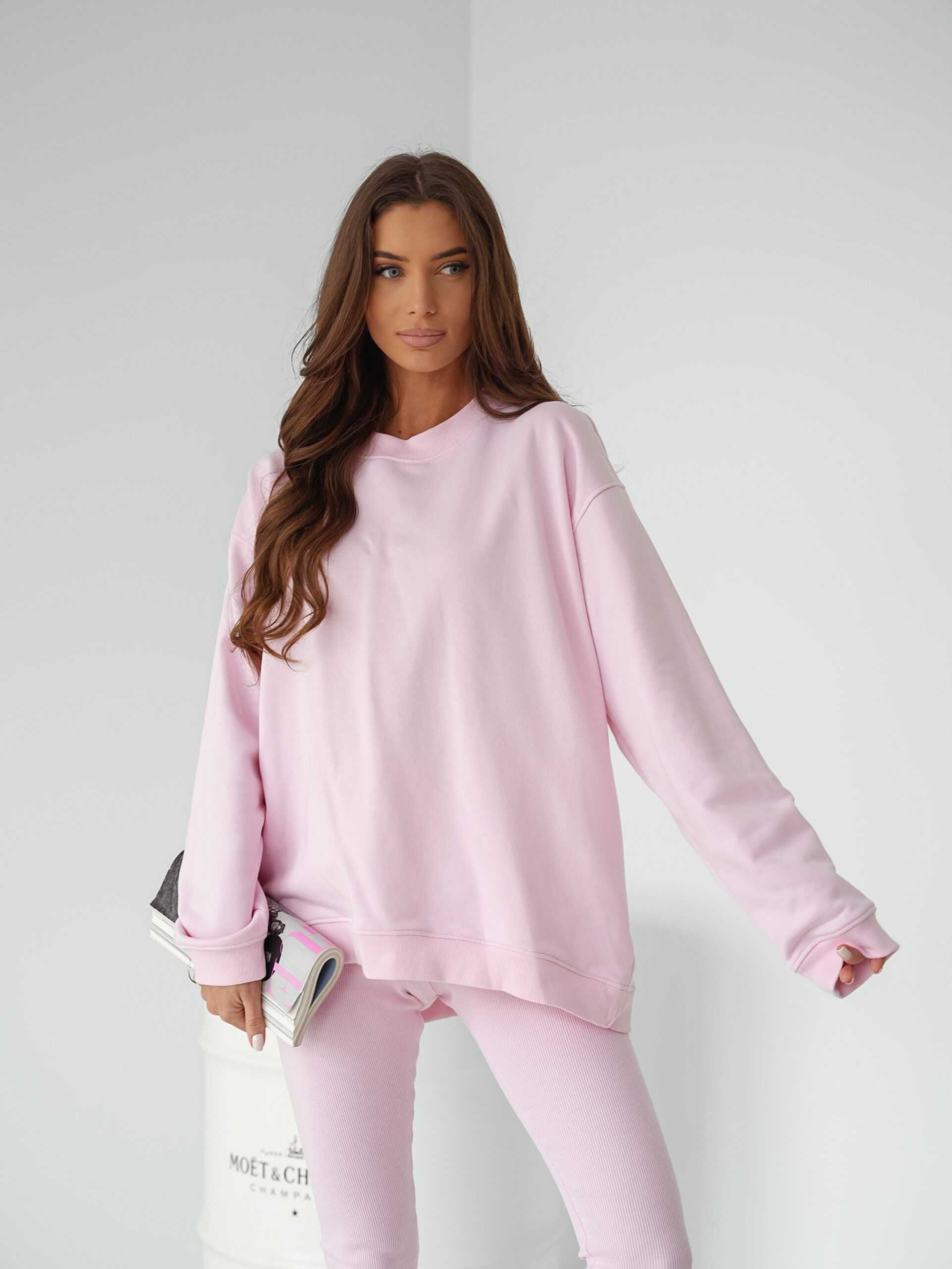 Bawełniana bluza LENOSHKA Basic Long oversize róż - Polska produkcja