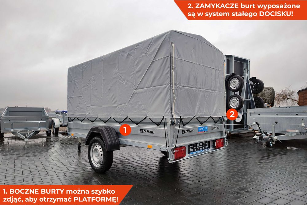 WYPRZEDAŻ! Przyczepka samochodowa z plandeką Zasław 265SU 265x132x35cm