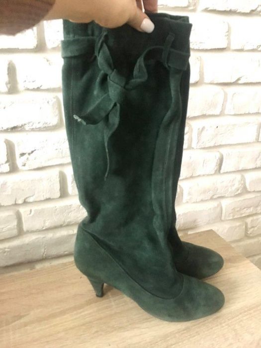 Kozaki, botki, buty marszczone, zamsz naturalny