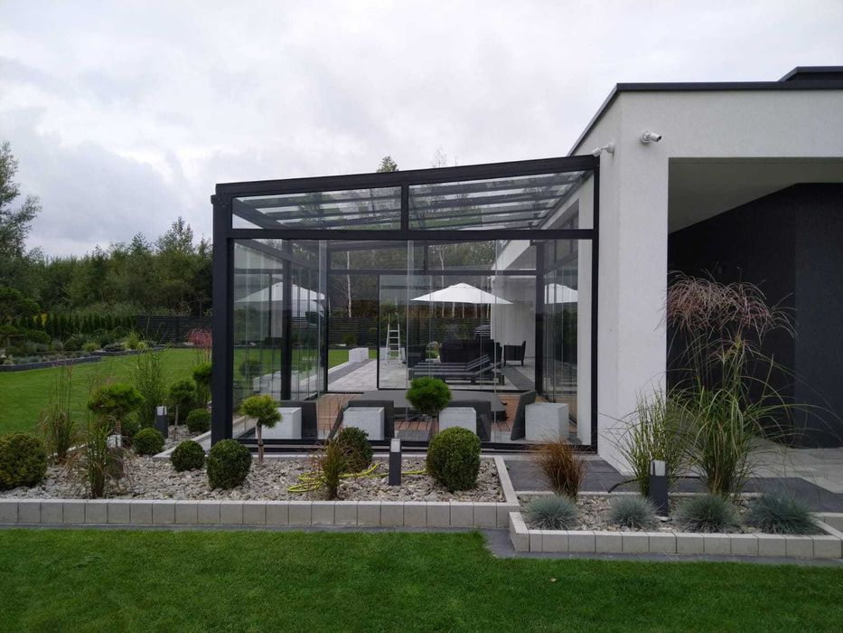 Zadaszenia tarasu ściany przesuwne szkło aluminiowe pergola oranżeria
