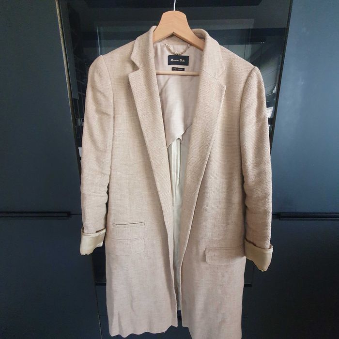 Długi żakiet, płaszczyk lniany MASSIMO DUTTI