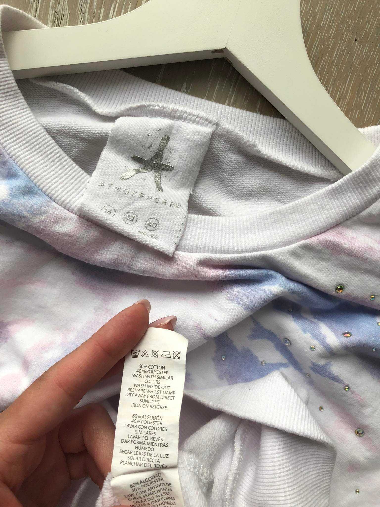 Atmosphere primark biała bluza z kryształkami galaxy oversize