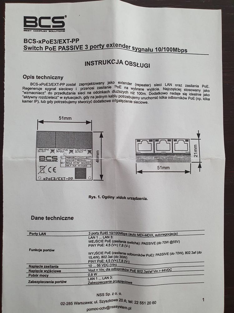 Switch mini PoE BCS-xPoE3/EXT-PP