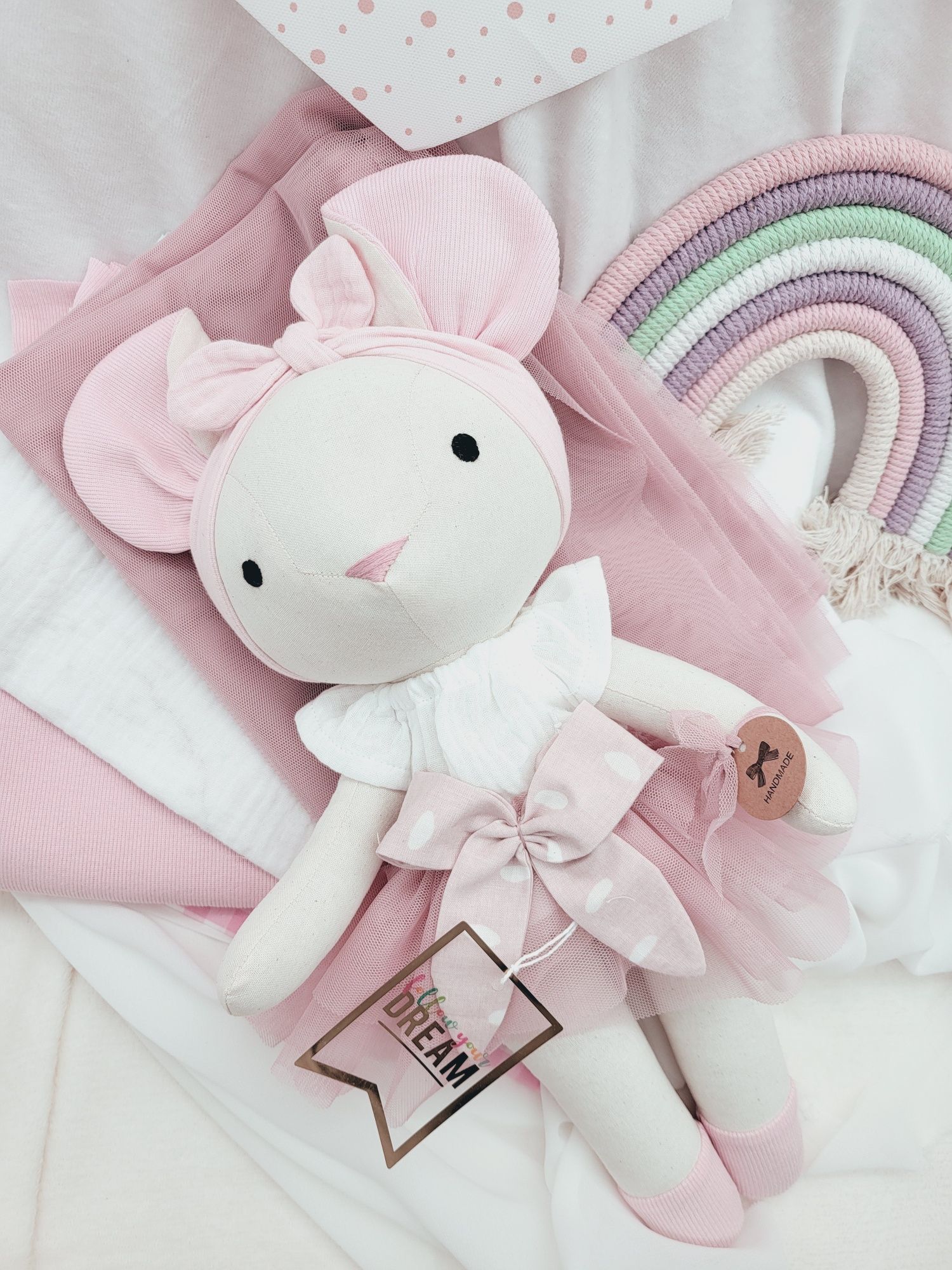 Lalka Myszka Tilda rękodzieło prezent chrzciny urodziny roczek 38cm