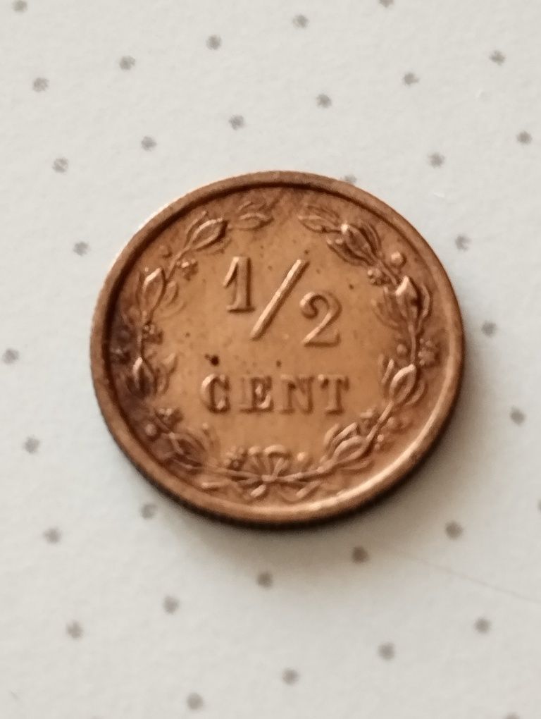 Moeda de 1/2 Cent 1884 Holanda em Cobre