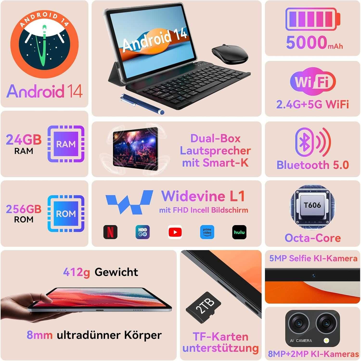 Планшет ігровий BESTTAB A20 24/256 Android 14, 5000 mAh